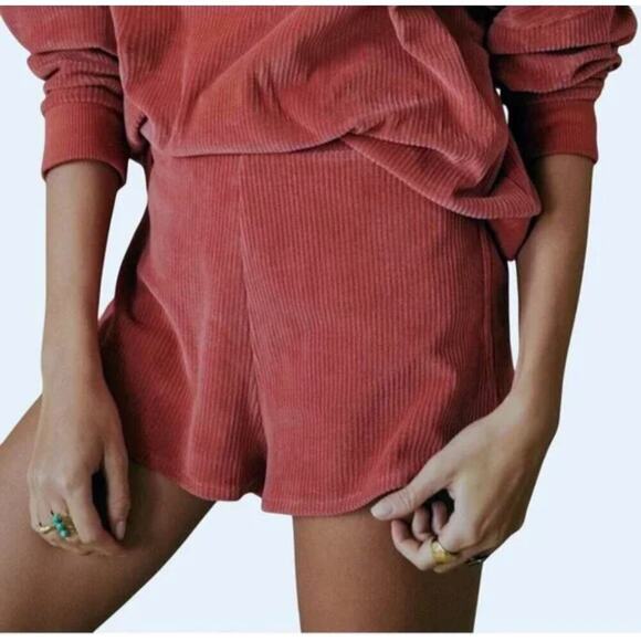 SÉZANE Roxanne Corduroy Lounge Shorts - XS, Rust Color